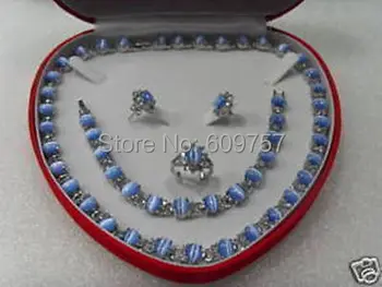 natural jóias NOVAS azul opala pulseira colar, anel, brincos Conjunto de gancho Conjuntos de jóias chaveiro marvel gargantilha para as mulheres