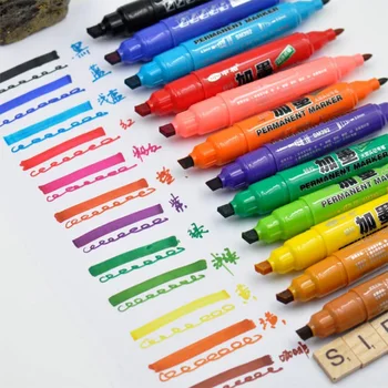 12 Cores Conjunto de marcadores de tinta Permanente, Canetas, Grande Dupla Dicas de POP Marcadores, Belas Dicas e Tábua de Dicas para o Cartaz, Celebração, Promoção de Escrita