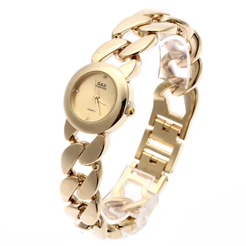 2016 Nova Moda da G&D Mulheres Relógio de Pulso de Ouro de Cadeia Única de Aço Inoxidável Banda Analógica Mulheres da Moda de Luxo Relógios de Pulso de Quartzo