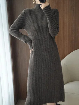 2022 Nova Estética Maxi Vestido de Camisola para Mulheres Inverno Solta Veste de Mulher Longo Vintage Vestidos de Malha Bodycon coreano Vestido Casual