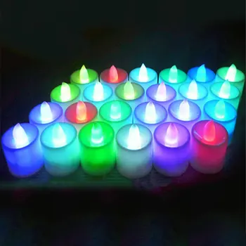 24pcs eletrônico da vela do diodo emissor de luz da decoração adereços coloridos piscando rápido cor automática que muda Criativo aniversário