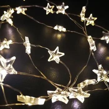 2m Luzes de Fadas Fio de Cobre de LED Estrela Seqüência de Luzes de Natal, Guirlanda de Decoração de Interiores Casa de Casamento de Ano Novo DIY Bateria