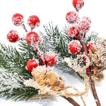 5pcs Artificial de Agulhas de Pinheiro pinha Flor da Baga de Frutas Vermelhas Ramo Para Casamento Decoração da Árvore de Natal