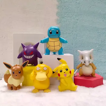 6pcs/set Pokemon Pikachu Psyduck Squirtle Gengar Cubone Eevee Figuras de Anime Brinquedos Modelo Kawaii Tipo 6 Para Crianças Presentes