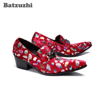 Batzuzhi Vermelho Vestido de Couro Sapatos para Homens de Luxo, feitos à mão Mens Sapatos de bico de 6,5 cm de Salto de Negócios, de Festa, de Casamento Sapatos de Homens