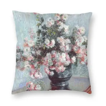 Claude Monet Crisântemos Pintura Pillowcover Decoração de Almofadas Jogar Almofadas para o Sofá de Impressão frente e verso