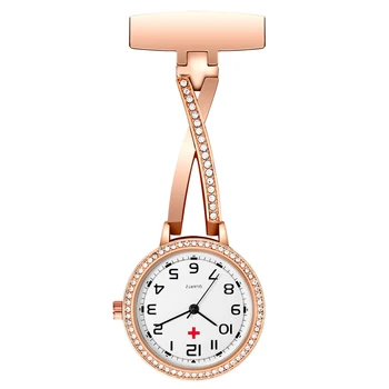 Clip-on Fob Quartzo Broche de Suspensão Enfermeira Pin Assistir a Moda de Luxo Crystal Homens Mulheres Unissex Aço Cheia de Relógio de Bolso relógio Relógio