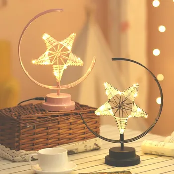 Criativo LED Candeeiro de Mesa feito à mão, luzes de modelagem da Forma da Estrela de Natal de ferro forjado Tecido noite de luz da sala de Presente de Decoração para uma Festa de Luz
