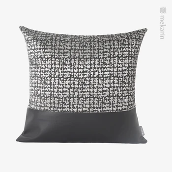 Estilo americano luz de luxo de estilo travesseiro hotel travesseiro estilo moderno tecido costura de couro, almofadas de luz moderna de luxo de estilo sof