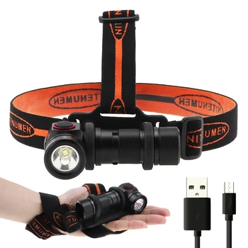H01 XP-L V5 Farol de LED Recarregável USB Mini Lanterna 7 Modos Ângulo Direito Camping LED Luz da Tocha de luz com Cabo de Carregamento
