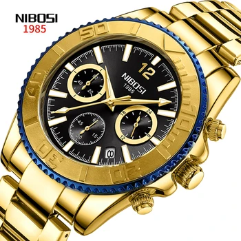 NIBOSI Mens de Ouro, Relógios de Quartzo de melhor Marca de Luxo Relógio Casual 24 horas de Relógio de Desporto Impermeável Relógio Cronógrafo Relógio Masculino