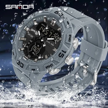 SANDA Marca 3087 Homens de Esportes do Digital relógio de Pulso LED Resistente à Água 50m Pulseira de Resina à prova de Choque Cronómetro Reloj Smart Watch Homens